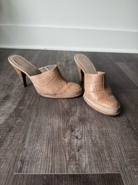 Y2K Nine West Tan Croc-Embossed High Heel Mule